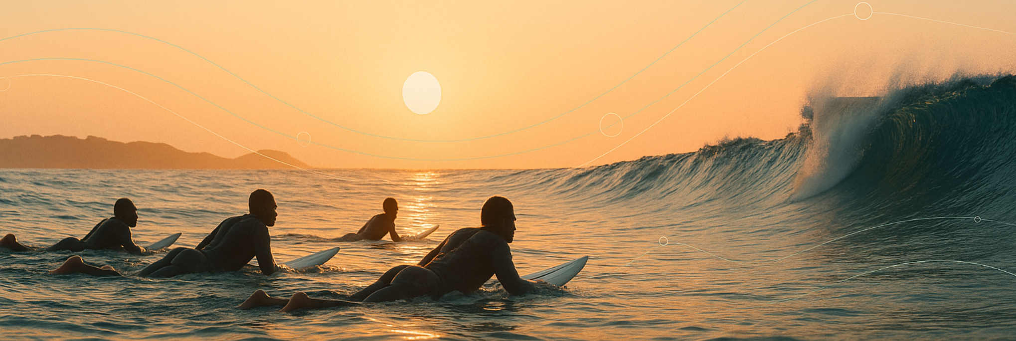 Surfers paddling around Ngor island
